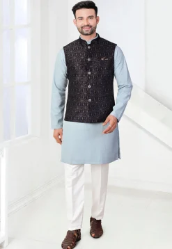 Woven Rayon Kurta Set in Blue