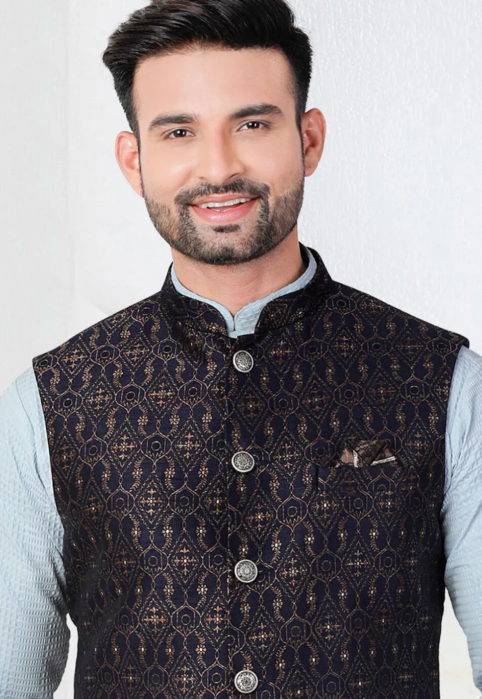 Woven Rayon Kurta Set in Blue