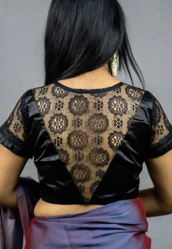 Woven Satin and Chantelle Net Blouse in Black