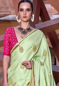 Woven Satin Silk Saree in Pastel Green