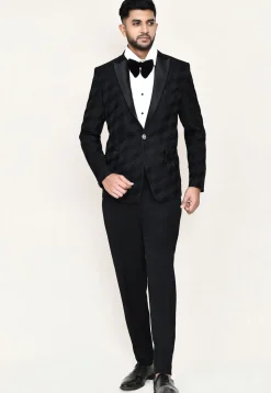 Woven Satin Silk Tuxedo in Black