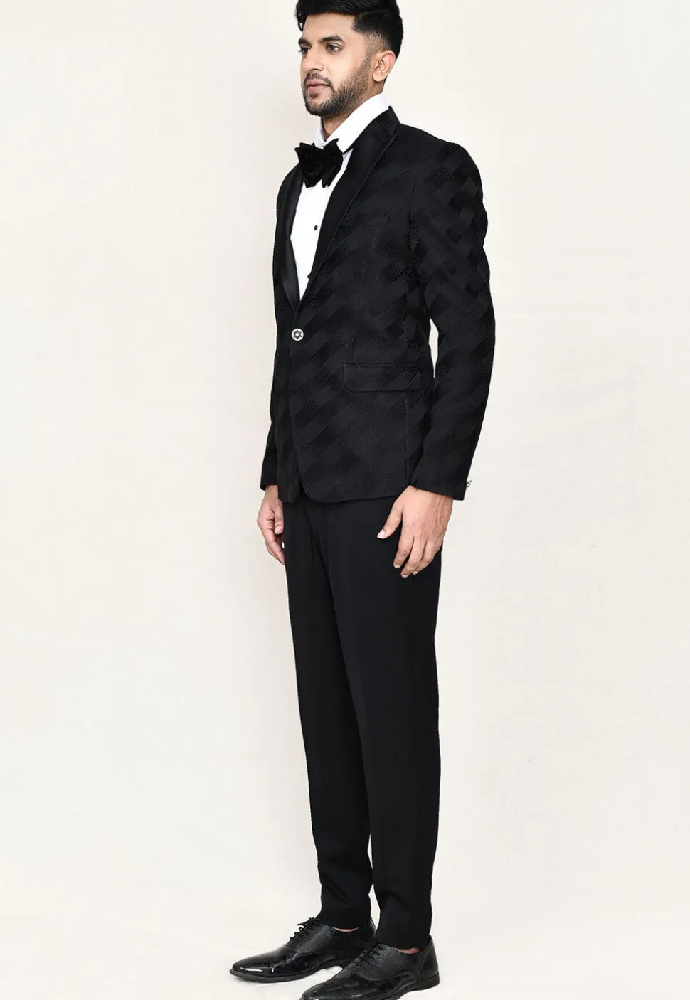 Woven Satin Silk Tuxedo in Black