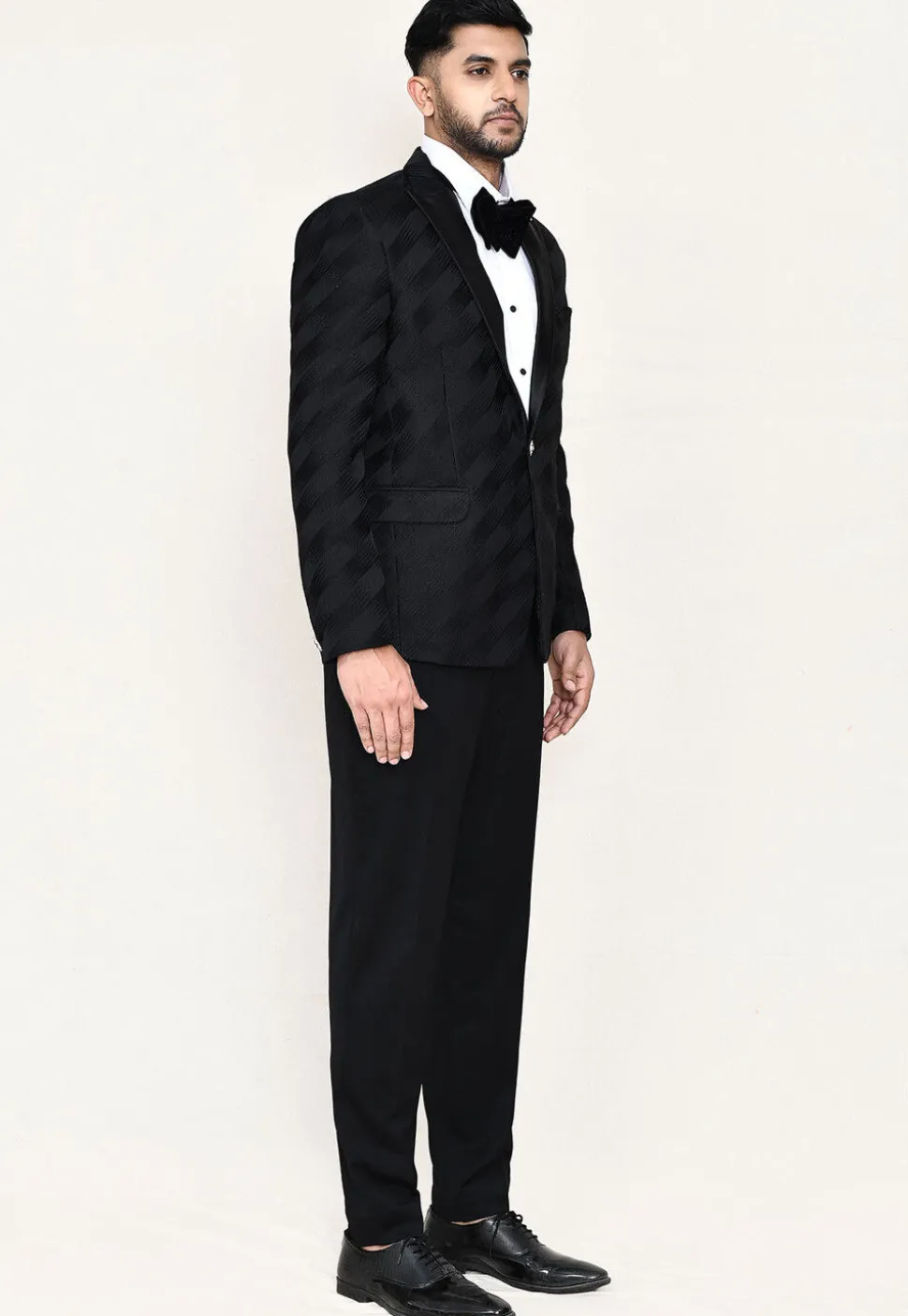 Woven Satin Silk Tuxedo in Black