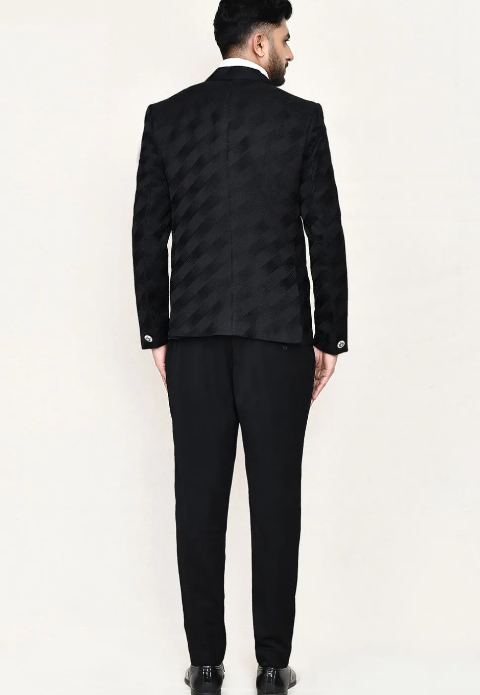 Woven Satin Silk Tuxedo in Black