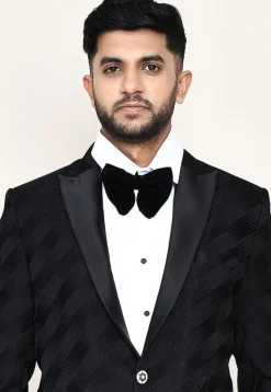 Woven Satin Silk Tuxedo in Black