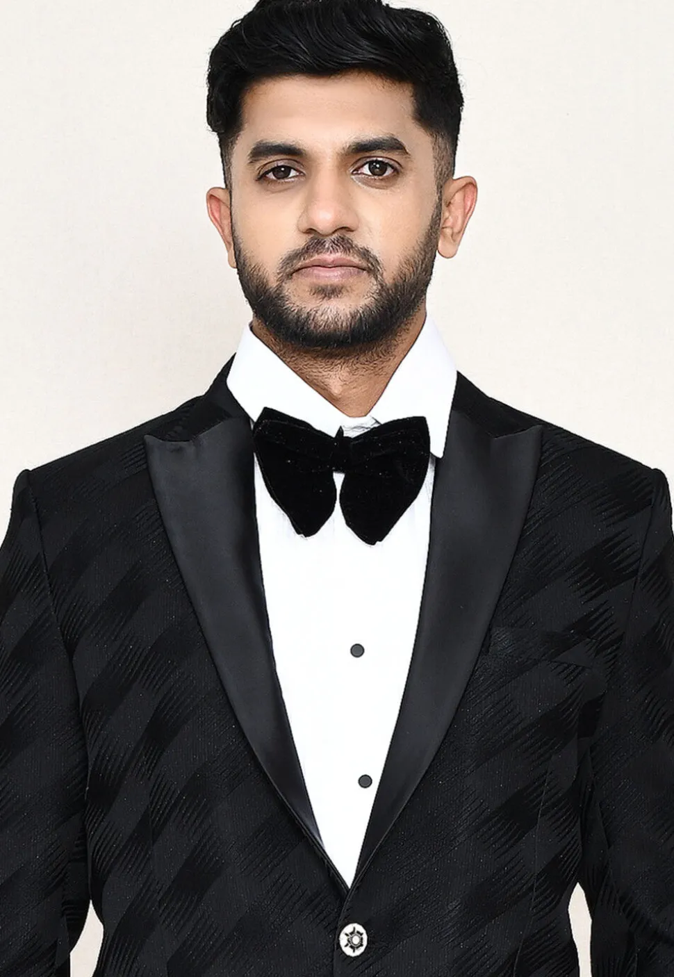 Woven Satin Silk Tuxedo in Black