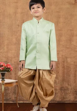 Woven Scuba Dhoti Kurta in Light Green