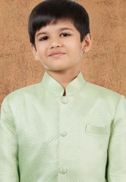 Woven Scuba Dhoti Kurta in Light Green