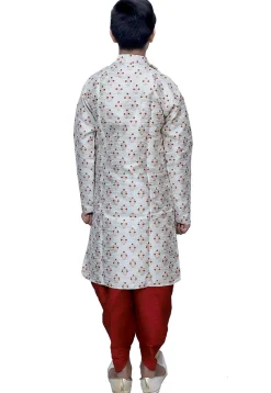 Woven Silk Jacquard Dhoti Sherwani in Off White