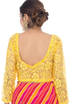 Woven Sleeve Dupion Silk Blouse in Yellow