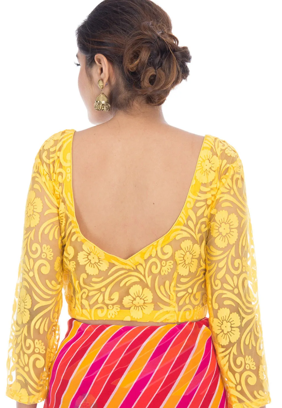 Woven Sleeve Dupion Silk Blouse in Yellow