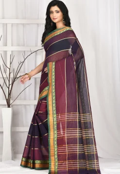 Woven South Cotton Saree in Maroon and Navy Blue