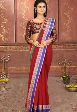 Woven South Cotton Saree in Red