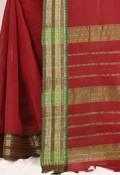Woven South Cotton Saree in Maroon