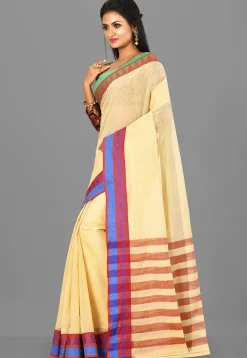 Woven South Cotton Saree in Light Beige