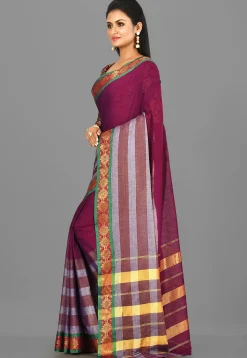 Woven South Cotton Saree in Blue and Red