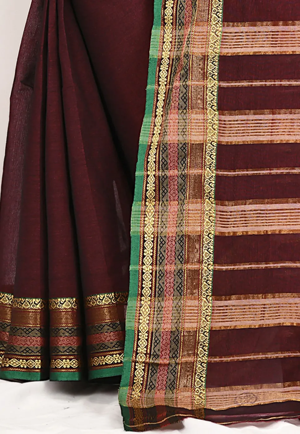 Woven South Cotton Saree in Maroon