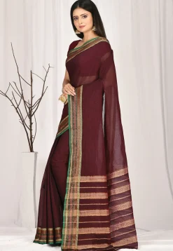 Woven South Cotton Saree in Maroon