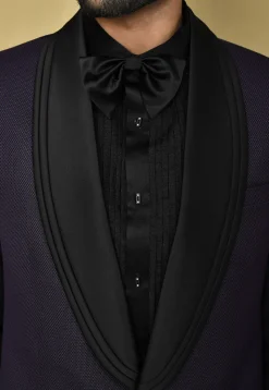 Woven Terry Cotton Jacquard Tuxedo in Navy Blue