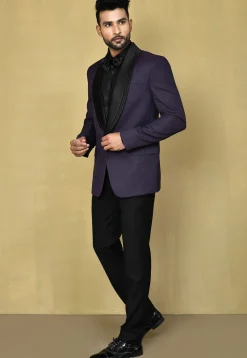Woven Terry Cotton Jacquard Tuxedo in Navy Blue