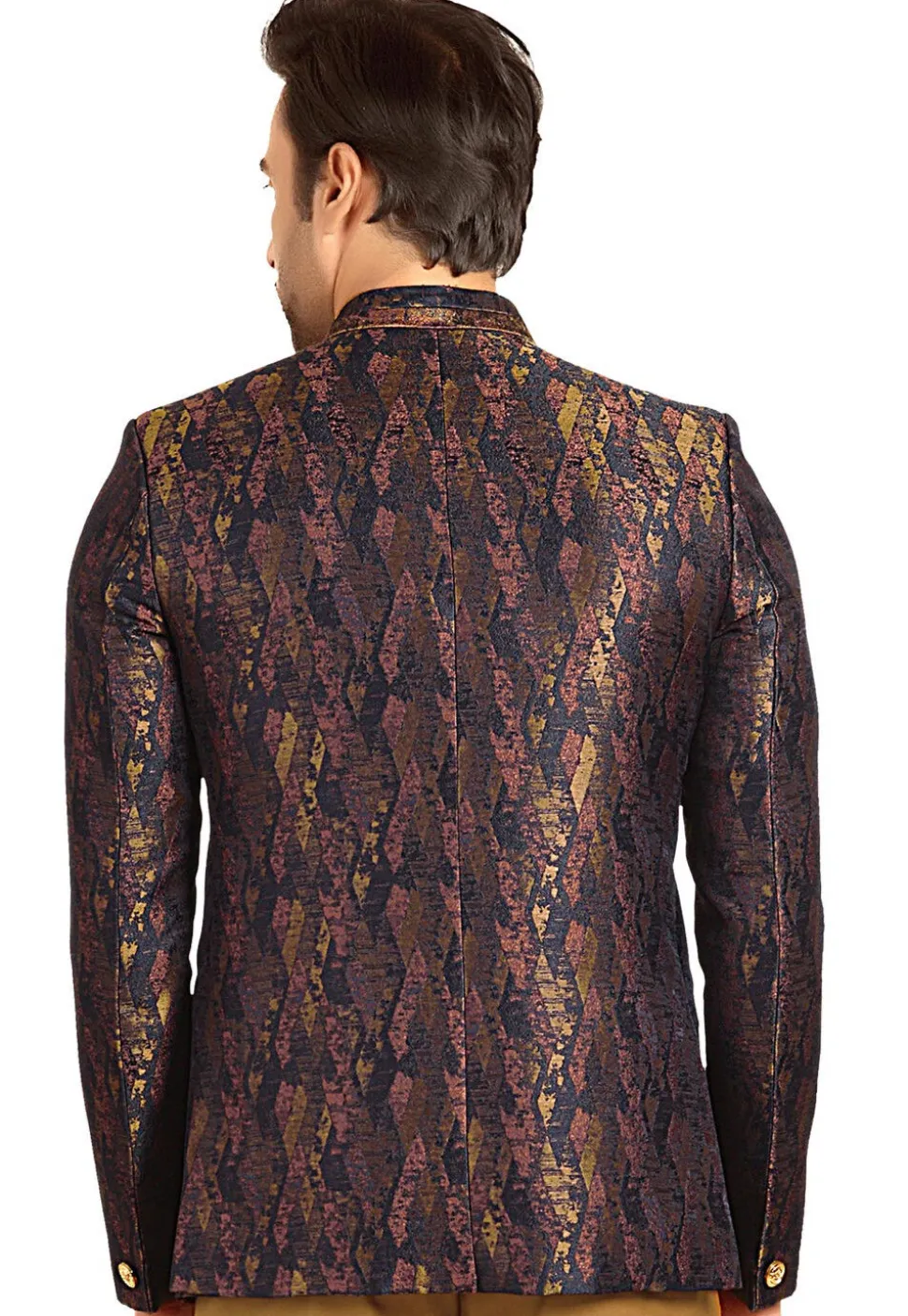Woven Terry Rayon Jacquard Jodhpuri Jacket in Navy Blue