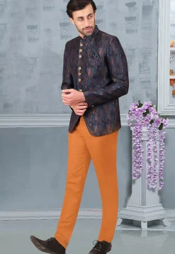 Woven Terry Rayon Jacquard Jodhpuri Suit in Multicolor