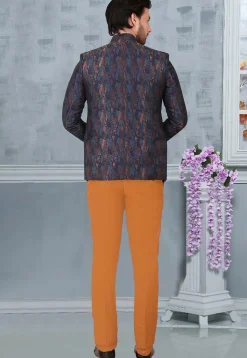 Woven Terry Rayon Jacquard Jodhpuri Suit in Multicolor