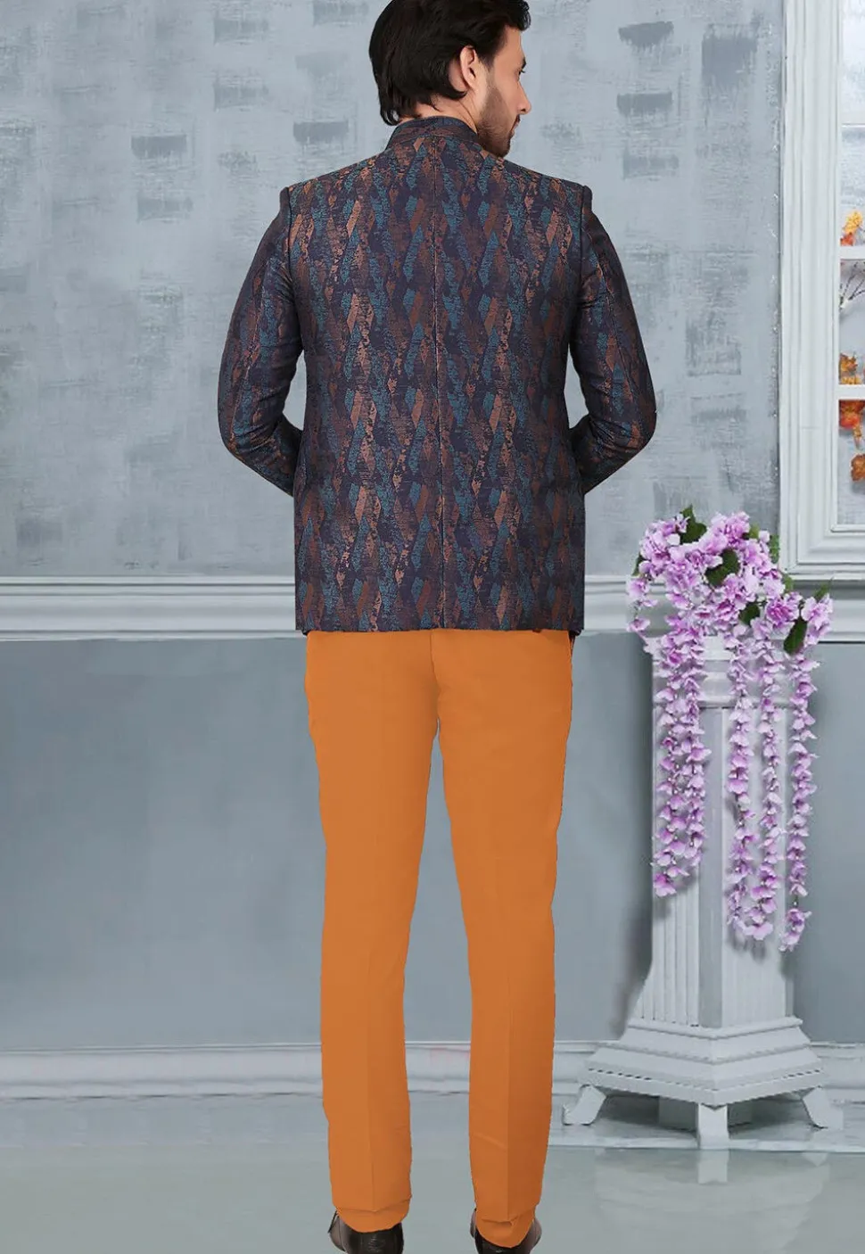 Woven Terry Rayon Jacquard Jodhpuri Suit in Multicolor