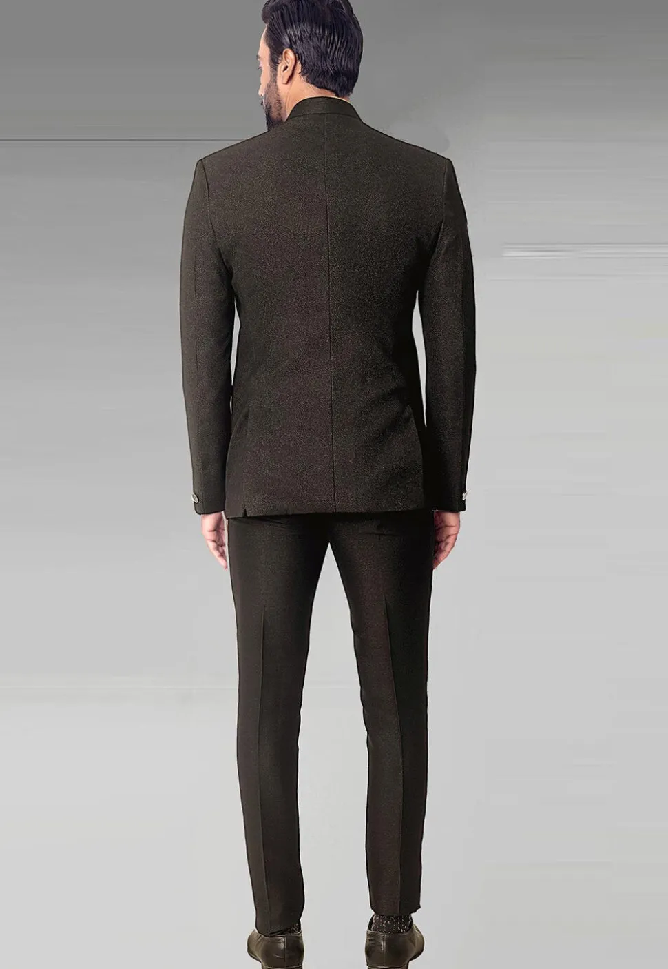 Woven Terry Rayon Jacquard Jodhpuri Suit in Black