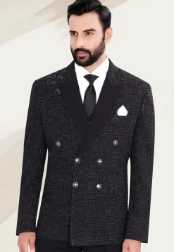 Woven Terry Rayon Jacquard Blazer in Black