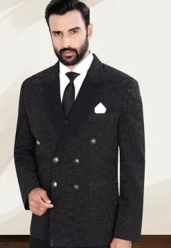 Woven Terry Rayon Jacquard Blazer in Black