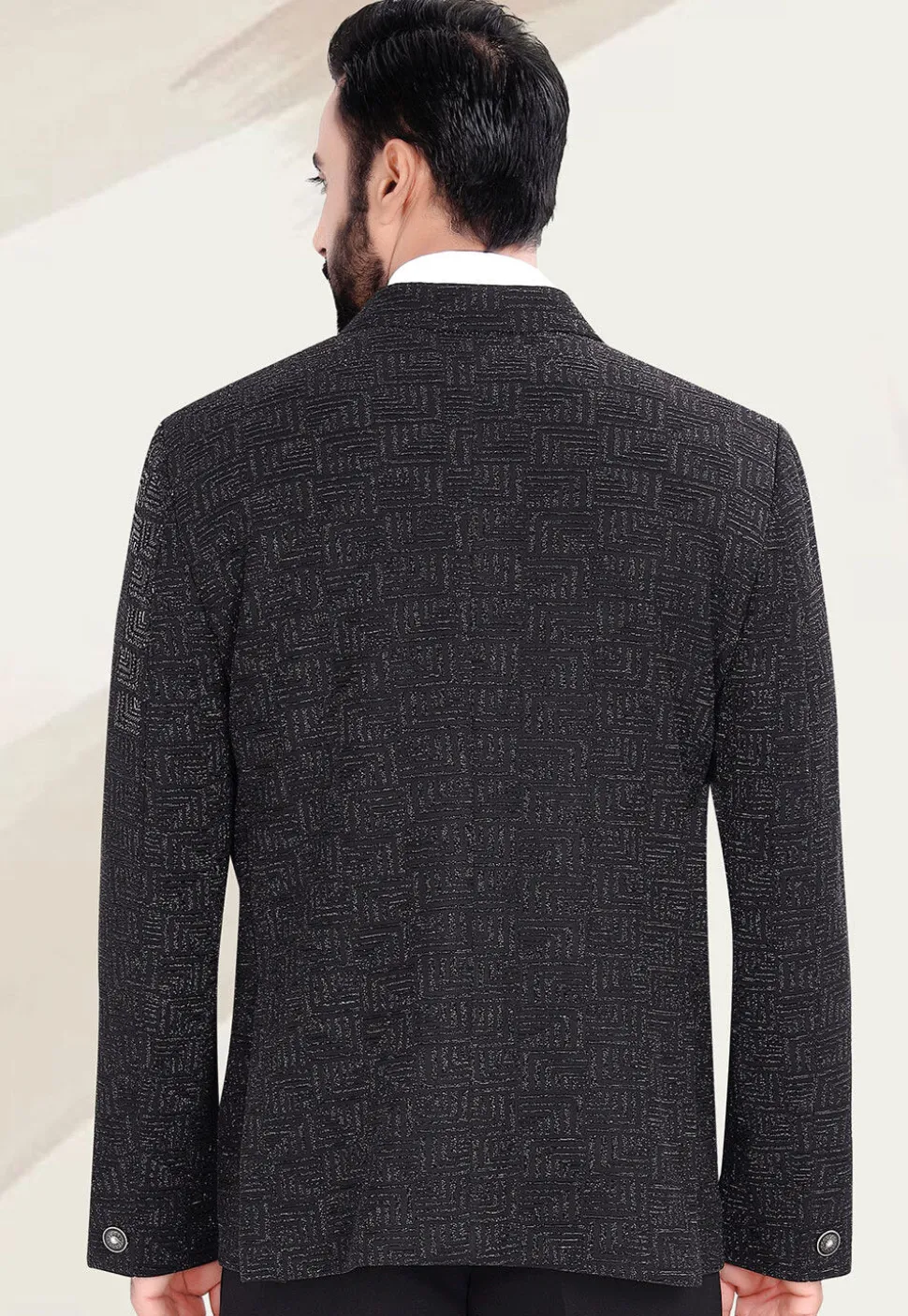 Woven Terry Rayon Jacquard Blazer in Black