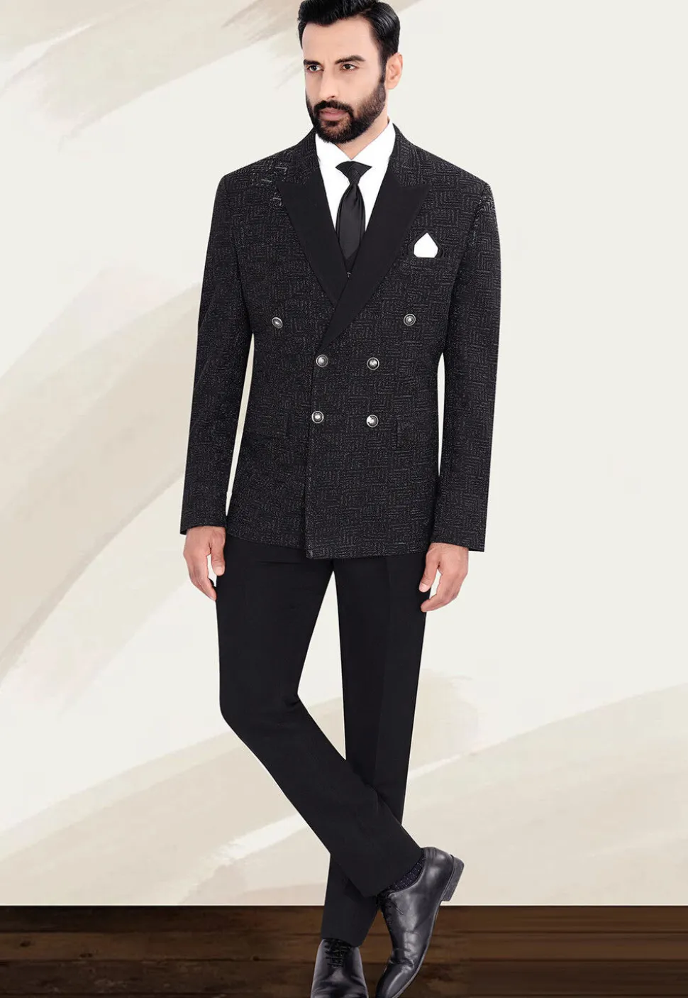 Woven Terry Rayon Jacquard Blazer in Black