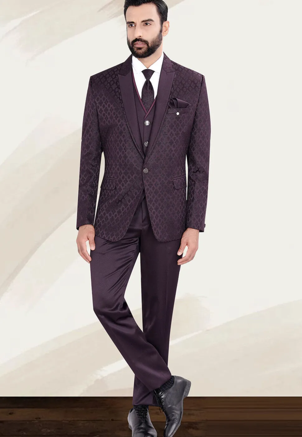 Woven Terry Rayon Jacquard Blazer in Wine