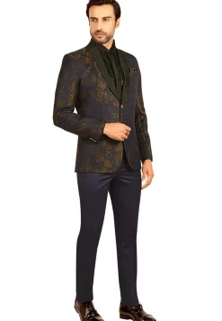 Woven Terry Rayon Jacquard Tuxedo in Navy Blue