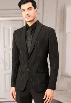 Woven Terry Rayon Jacquard Blazer in Black