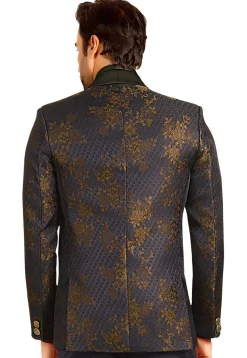 Woven Terry Rayon Jacquard Tuxedo in Navy Blue