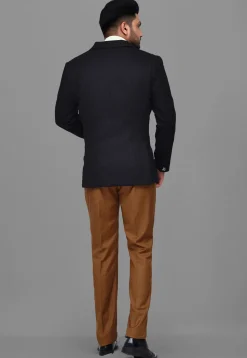 Woven Terry Rayon Jacquard Blazer with Pant in Black