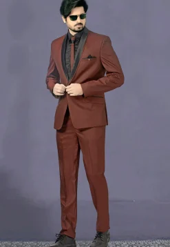 Woven Terry Rayon Jacquard Tuxedo in Brown