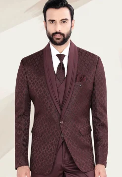 Woven Terry Rayon Jacquard Blazer in Maroon