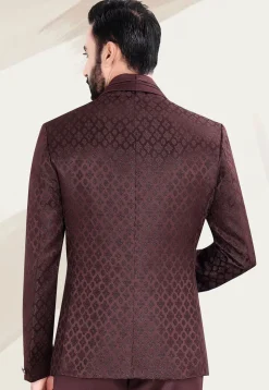 Woven Terry Rayon Jacquard Blazer in Maroon