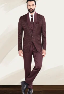Woven Terry Rayon Jacquard Blazer in Maroon