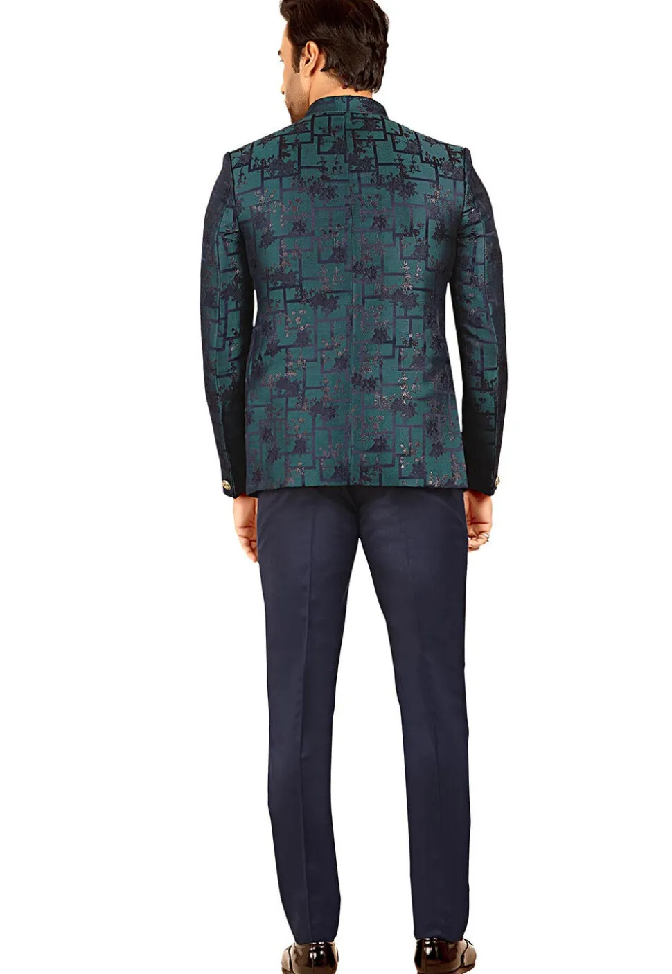 Woven Terry Rayon Jacquard Jodhpuri Suit in Teal Blue