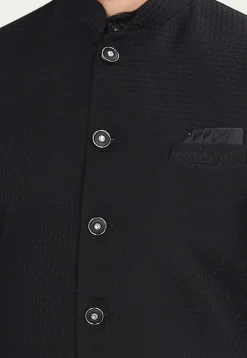 Woven Terry Rayon Jacquard Nehru Jacket in Black