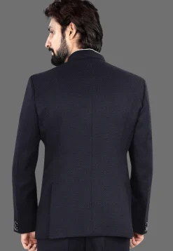 Woven Terry Rayon Jacquard Jodhpuri Jacket in Black