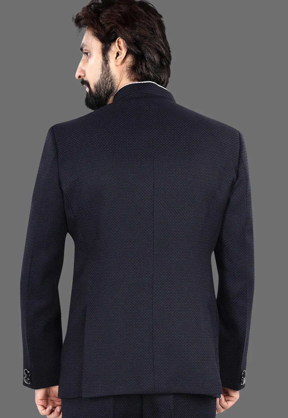 Woven Terry Rayon Jacquard Jodhpuri Jacket in Black