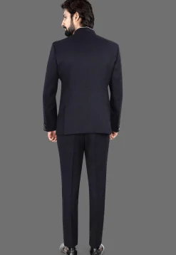 Woven Terry Rayon Jacquard Jodhpuri Suit in Black
