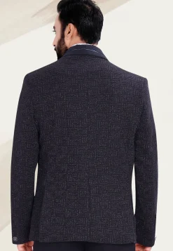 Woven Terry Rayon Jacquard Blazer in Navy Blue