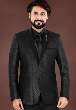 Woven Terry Rayon Jacquard Blazer in Black