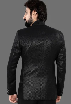 Woven Terry Rayon Jacquard Blazer in Black